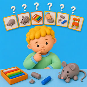 Een muis boetseren met plasticine (6 prenten)